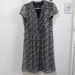 MSK Rose Flower Black White Summer Sheer Fabric Comfortable Summer Dress 8P